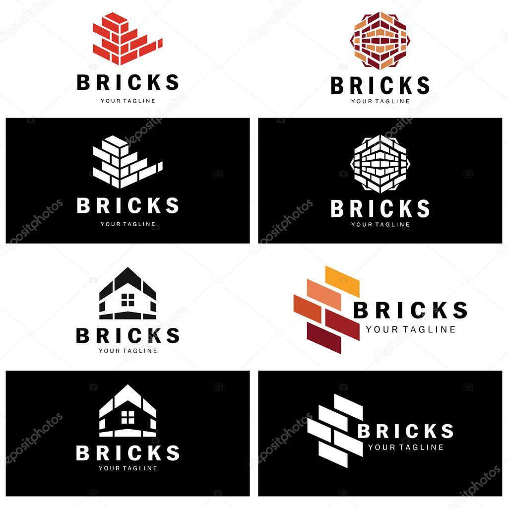 Creative brick logo designs for buildings, architectural buildings, civil engineering, building materials shops