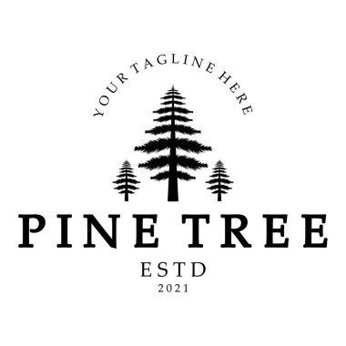Çam ormanı, maceracılar, kamp, doğa, rozetler ve iş yerleri için basit çam ağacı logosu.