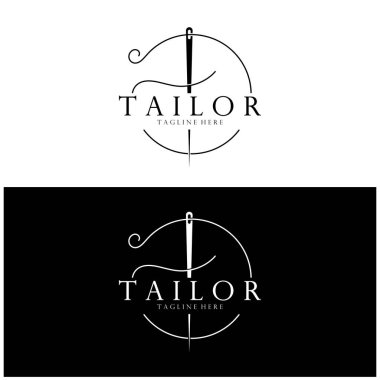 elbise, iplik ve dikiş makinesi, giyim ürünleri tasarımı, nakliye şirketleri, moda vektör formu için düğmelerin kombinasyonu logo resimleme şablonu