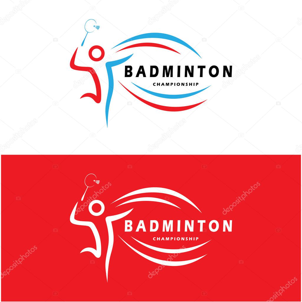 Modern Badminton logo design with Dynamic Shuttlecock and Racket, for championship, sport, sports shop, badminton school, business, company, tournament