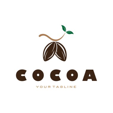 cocoa logo,cocoa bean,cocoa tree,cocoa branches and leaves,chocolate mix on white background,vintage,modern,simple,minimalist icon illustration template design vector