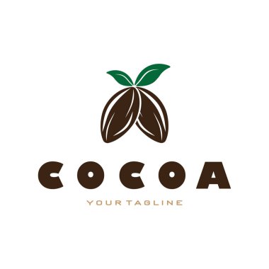 cocoa logo,cocoa bean,cocoa tree,cocoa branches and leaves,chocolate mix on white background,vintage,modern,simple,minimalist icon illustration template design vector