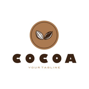 cocoa logo,cocoa bean,cocoa tree,cocoa branches and leaves,chocolate mix on white background,vintage,modern,simple,minimalist icon illustration template design vector