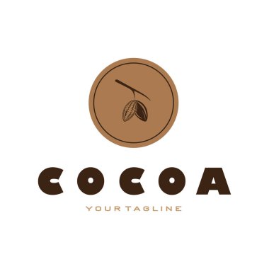 cocoa logo,cocoa bean,cocoa tree,cocoa branches and leaves,chocolate mix on white background,vintage,modern,simple,minimalist icon illustration template design vector