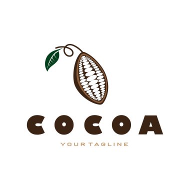 cocoa logo,cocoa bean,cocoa tree,cocoa branches and leaves,chocolate mix on white background,vintage,modern,simple,minimalist icon illustration template design vector