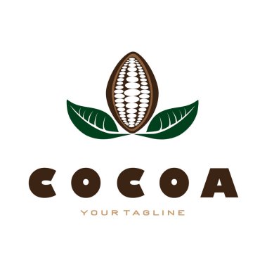 cocoa logo,cocoa bean,cocoa tree,cocoa branches and leaves,chocolate mix on white background,vintage,modern,simple,minimalist icon illustration template design vector