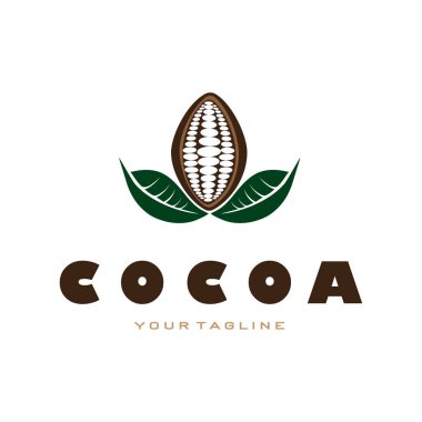 cocoa logo,cocoa bean,cocoa tree,cocoa branches and leaves,chocolate mix on white background,vintage,modern,simple,minimalist icon illustration template design vector