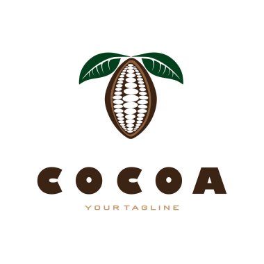cocoa logo,cocoa bean,cocoa tree,cocoa branches and leaves,chocolate mix on white background,vintage,modern,simple,minimalist icon illustration template design vector