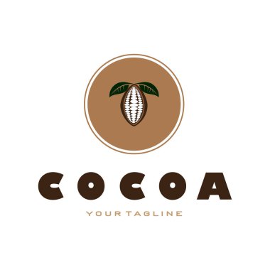 cocoa logo,cocoa bean,cocoa tree,cocoa branches and leaves,chocolate mix on white background,vintage,modern,simple,minimalist icon illustration template design vector