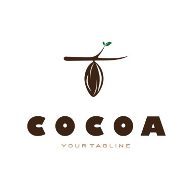 cocoa logo,cocoa bean,cocoa tree,cocoa branches and leaves,chocolate mix on white background,vintage,modern,simple,minimalist icon illustration template design vector