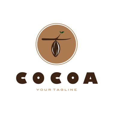 cocoa logo,cocoa bean,cocoa tree,cocoa branches and leaves,chocolate mix on white background,vintage,modern,simple,minimalist icon illustration template design vector