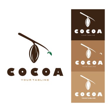 cocoa logo,cocoa bean,cocoa tree,cocoa branches and leaves,chocolate mix on white background,vintage,modern,simple,minimalist icon illustration template design vector