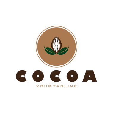 cocoa logo,cocoa bean,cocoa tree,cocoa branches and leaves,chocolate mix on white background,vintage,modern,simple,minimalist icon illustration template design vector