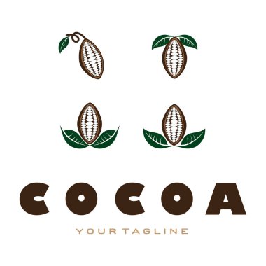 cocoa logo,cocoa bean,cocoa tree,cocoa branches and leaves,chocolate mix on white background,vintage,modern,simple,minimalist icon illustration template design vector