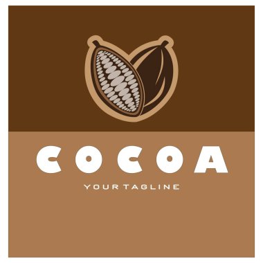 cocoa logo,cocoa bean,cocoa tree,cocoa branches and leaves,chocolate mix on white background,vintage,modern,simple,minimalist icon illustration template design vector