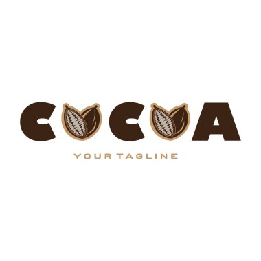 cocoa logo,cocoa bean,cocoa tree,cocoa branches and leaves,chocolate mix on white background,vintage,modern,simple,minimalist icon illustration template design vector