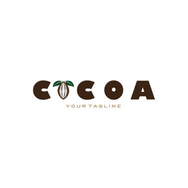 cocoa logo,cocoa bean,cocoa tree,cocoa branches and leaves,chocolate mix on white background,vintage,modern,simple,minimalist icon illustration template design vector