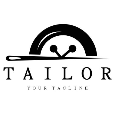 elbise, iplik ve dikiş makinesi, giyim ürünleri tasarımı, nakliye şirketleri, moda vektör formu için düğmelerin kombinasyonu logo resimleme şablonu