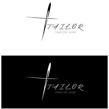 elbise, iplik ve dikiş makinesi, giyim ürünleri tasarımı, nakliye şirketleri, moda vektör formu için düğmelerin kombinasyonu logo resimleme şablonu