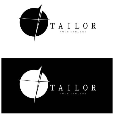 elbise, iplik ve dikiş makinesi, giyim ürünleri tasarımı, nakliye şirketleri, moda vektör formu için düğmelerin kombinasyonu logo resimleme şablonu