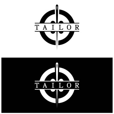 elbise, iplik ve dikiş makinesi, giyim ürünleri tasarımı, nakliye şirketleri, moda vektör formu için düğmelerin kombinasyonu logo resimleme şablonu