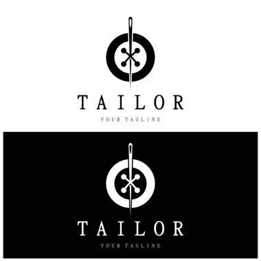 elbise, iplik ve dikiş makinesi, giyim ürünleri tasarımı, nakliye şirketleri, moda vektör formu için düğmelerin kombinasyonu logo resimleme şablonu