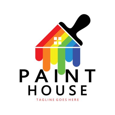 Logo ikonu resimli ev boyası, duvar boyası, minimalist ev, resim, iç mekan, emlak işi, duvar kâğıdı, vektör konsepti için fırça ve rulo karışımı bir karışım.