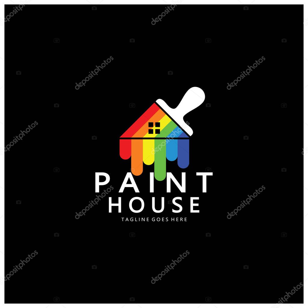 Logo icon illustration house paint with a blend of brushes and rollers for house wall paint design, minimalist house, painting, interior, building, property business, wallpaper, vector concept