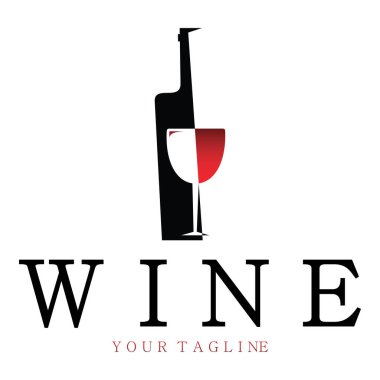 Şarap kadehleri ve şişelerle şarap logosu. Gece kulüpleri, barlar, kafeler ve şarap dükkanları için..