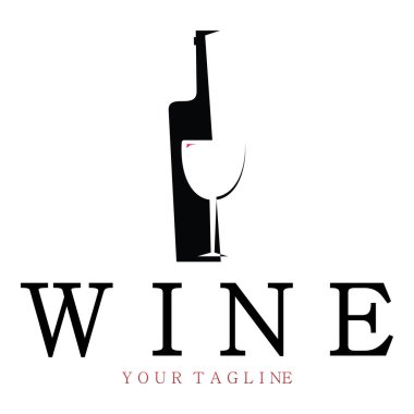 Şarap kadehleri ve şişelerle şarap logosu. Gece kulüpleri, barlar, kafeler ve şarap dükkanları için..