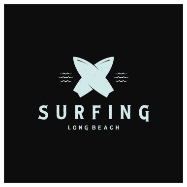 Klasik raket plaj dalgalı sörf logosu, iş, spor, macera, turizm, tatil için