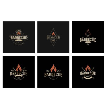 Çapraz alevler ve spatulayla basit bir barbekü ızgarası. Restoran, rozet, kafe ve barın logosu.