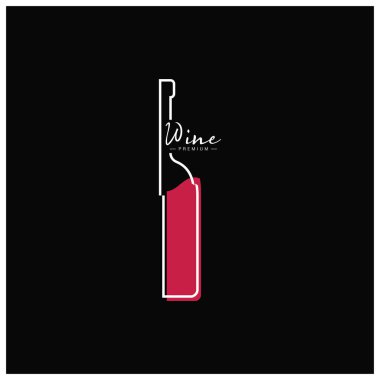Şarap kadehleri ve şişelerle şarap logosu. Gece kulüpleri, barlar, kafeler ve şarap dükkanları için..