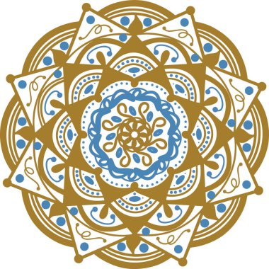 Doğu tarzında yuvarlak çiçekli bir süs. vektör illüstrasyonu.