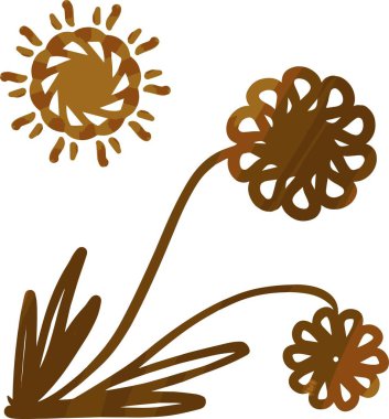 El yapımı çiçekler ve yapraklar. Basit karalama stili. vektör illüstrasyonu.