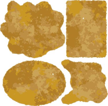 Beyaz arkaplanda izole edilmiş altın grunge fırça darbeleri seti, tasarım, web, bayrak, davetiye, kart, el ilanı, web.