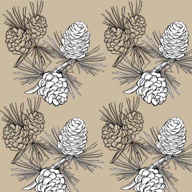 İğneler ve koniler ile el çizimi desen, boyama kitabı