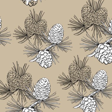 İğneler ve koniler ile el çizimi desen, boyama kitabı