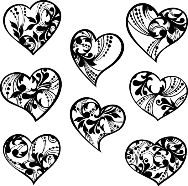 Drawing Outline Set Hearts Valentines Day — Stock Vector