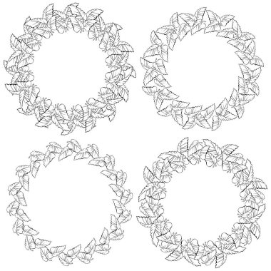 Colouring book, hand drawn wreaths of flowers