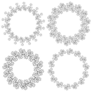 Colouring book, hand drawn wreaths of flowers