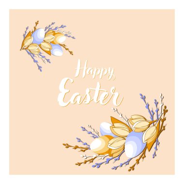 painted Easter postcard with flowers