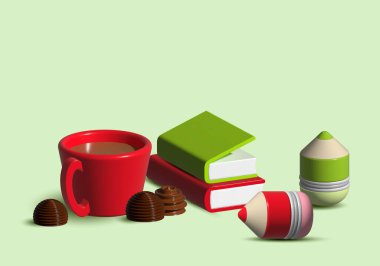 Kahve, kitap ve kalemle 3D sanat