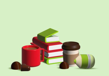 Kahve, kitap ve kalemle 3D sanat