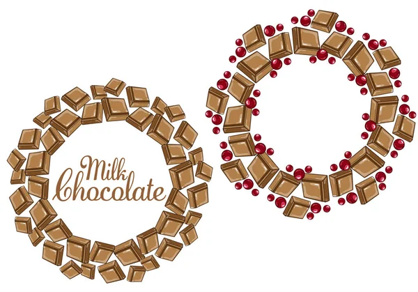 Kézi Rajz Csokoládé Keret Bogyóval — Stock Vector