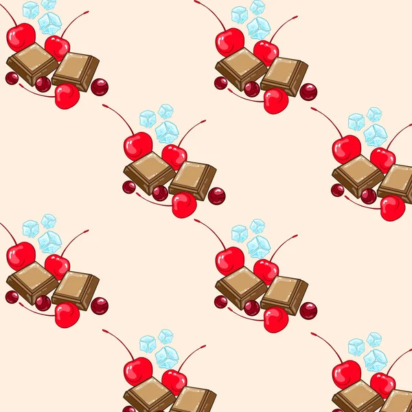 Motif Avec Éléments Dessin Chocolat Cerise — Image vectorielle