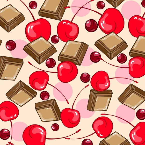Muster Mit Zeichnungselementen Schokolade Und Kirsche — Stockvektor