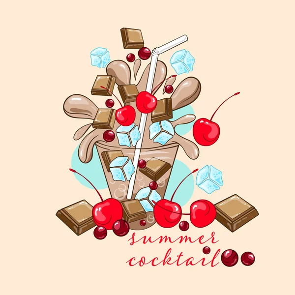 Mano Dibujo Cóctel Chocolate Con Hielo Bayas — Vector de stock