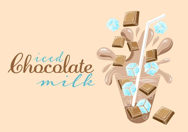 Csokoládé Koktél Jéggel Kézrajz — Stock Vector