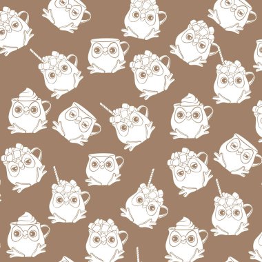 Baykuş bardakları ve kitabı çizilmiş desen, kahve.